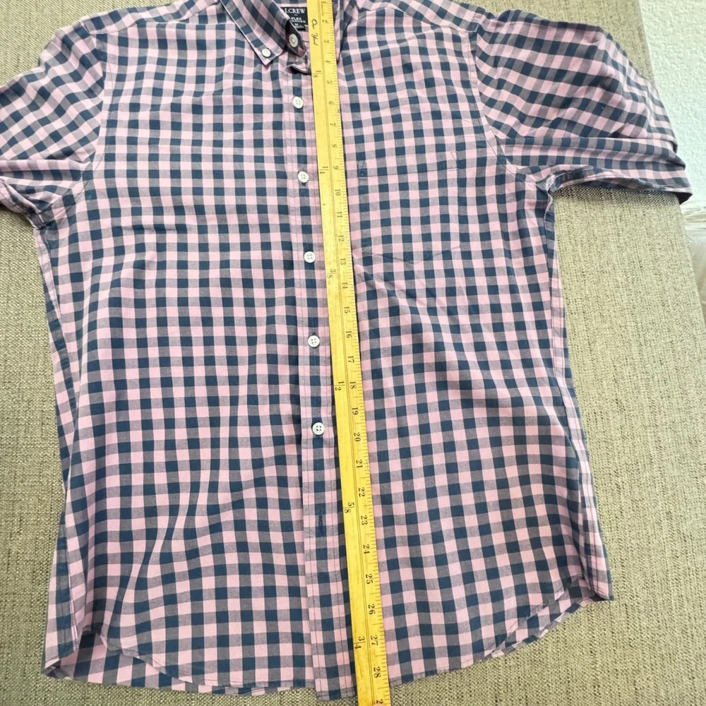 J.Crew Flex Washed Slim Fit Gingham Button Down Shirt Mens Medium Pink Navy